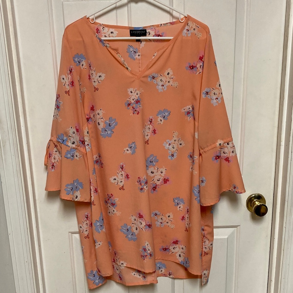 Lane Bryant Coral and Sky Blue Floral Blouse